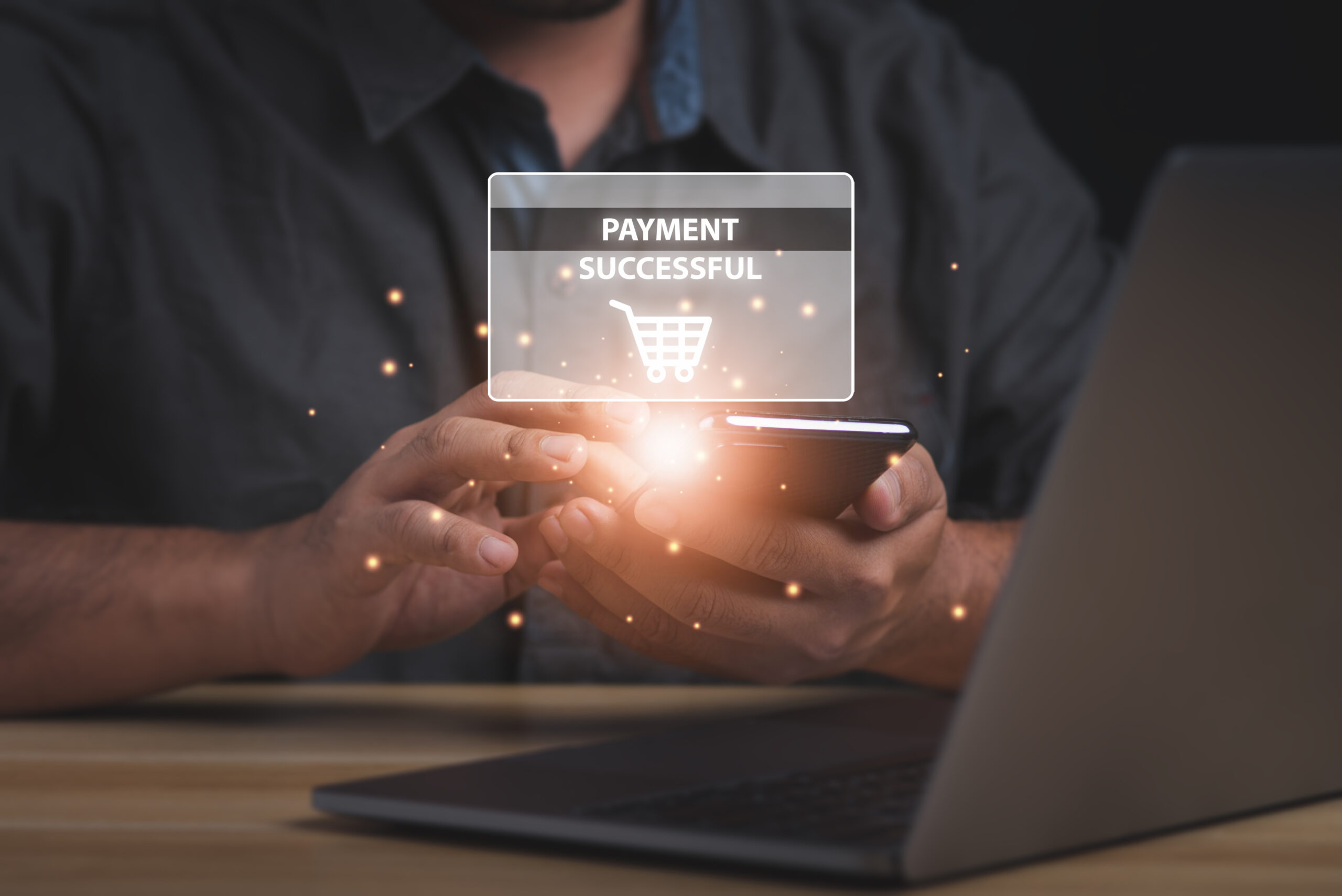 Online payment shopping concept.Businessman online payment on a